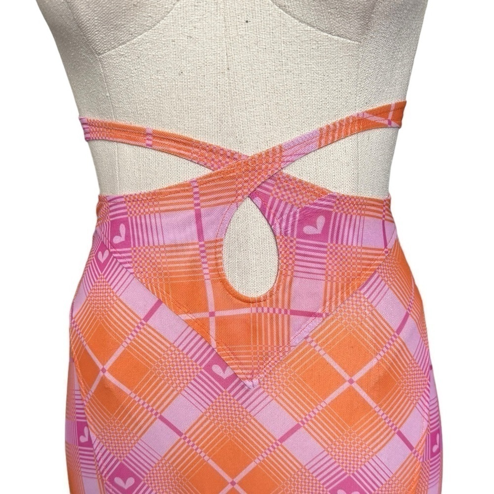 Sultry Virgin Check Midi Skirt - Orange XS - Picture 5 of 10